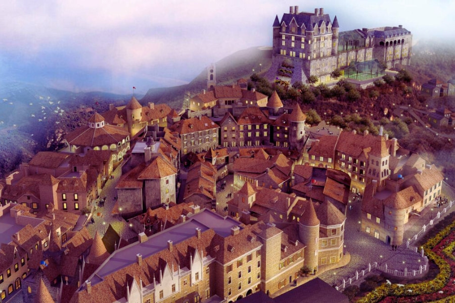 Ba Na Hills French Village Da Nang Vietnam with medieval-style architecture